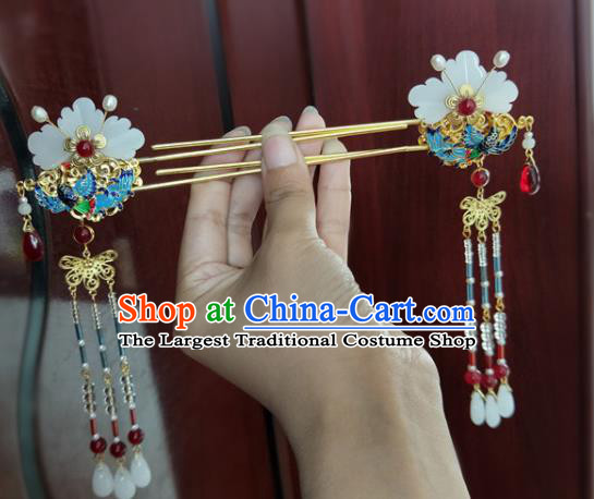 Chinese Ancient Traditional Hanfu Blueing Tassel Step Shake Hairpins Handmade Classical Hair Accessories for Women