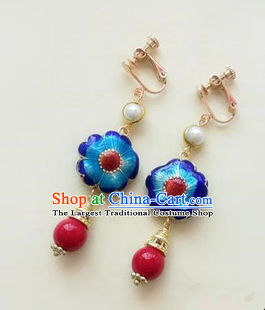 Chinese Ancient Handmade Blueing Earrings Traditional Classical Hanfu Ear Jewelry Accessories for Women