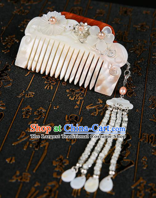 Chinese Ancient Traditional Hanfu Carving Shell Hair Comb Handmade Classical Hair Accessories for Women