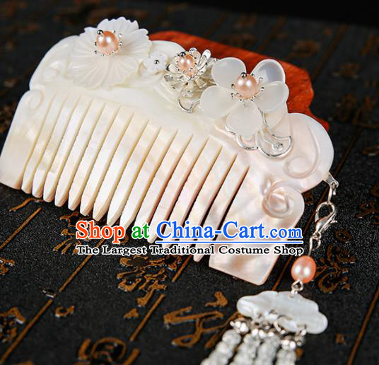 Chinese Ancient Traditional Hanfu Carving Shell Hair Comb Handmade Classical Hair Accessories for Women