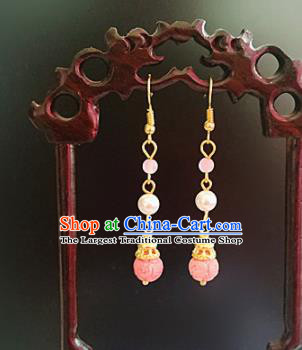 Chinese Ancient Handmade Pink Earrings Traditional Classical Hanfu Ear Jewelry Accessories for Women