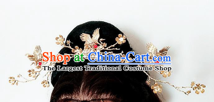 Chinese Ancient Traditional Cranes Hairpins Handmade Classical Hair Accessories Complete Set for Women