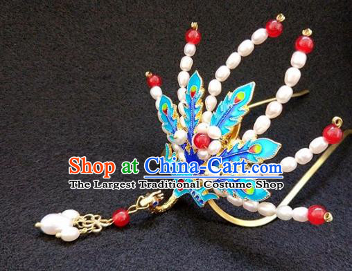 Chinese Ancient Traditional Pearls Phoenix Tassel Hairpins Handmade Classical Hair Accessories for Women
