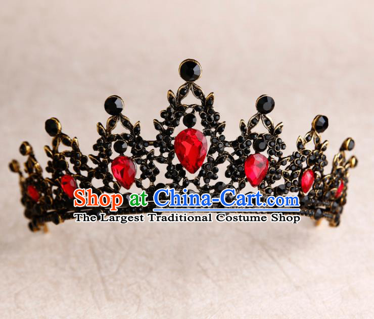 Handmade Top Grade Bride Red Crystal Royal Crown Hair Accessories Baroque Queen Hair Clasp for Women