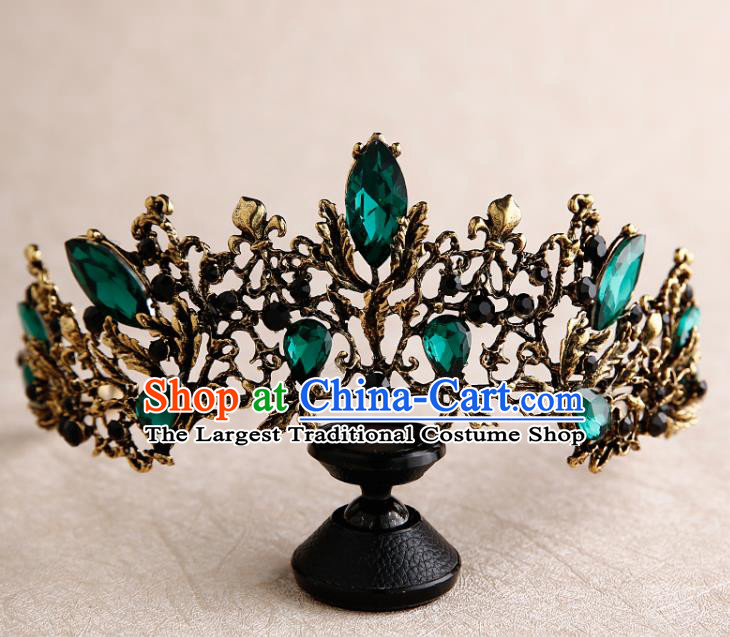 Handmade Top Grade Bride Royal Crown Green Crystal Hair Accessories Baroque Queen Hair Clasp for Women