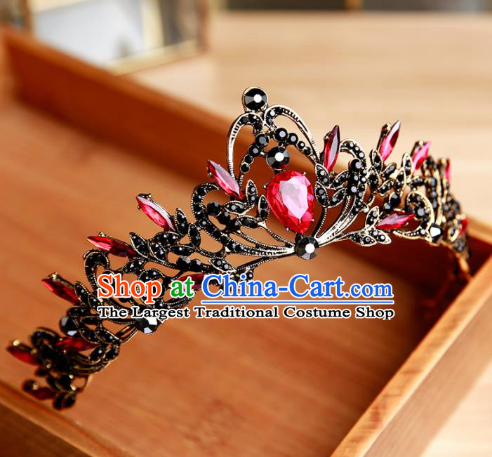 Handmade Top Grade Bride Red Hair Clasp Hair Accessories Baroque Queen Royal Crown for Women