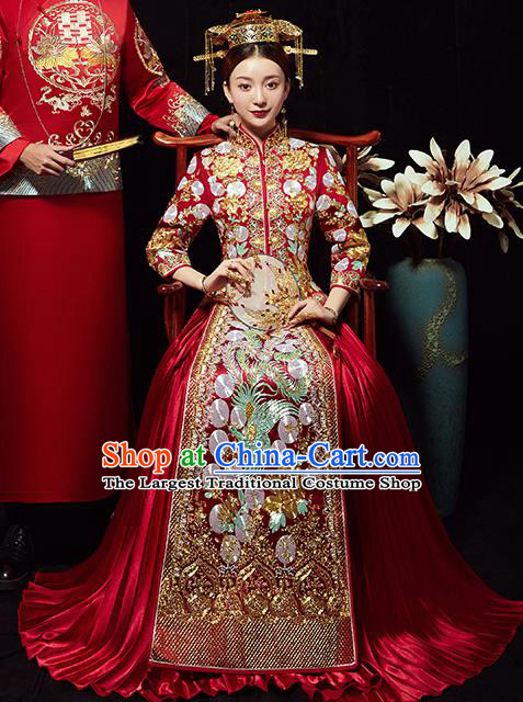 Chinese Traditional Wedding Costumes Bride Embroidered Phoenix Red Xiuhe Suits Ancient Full Dress for Women