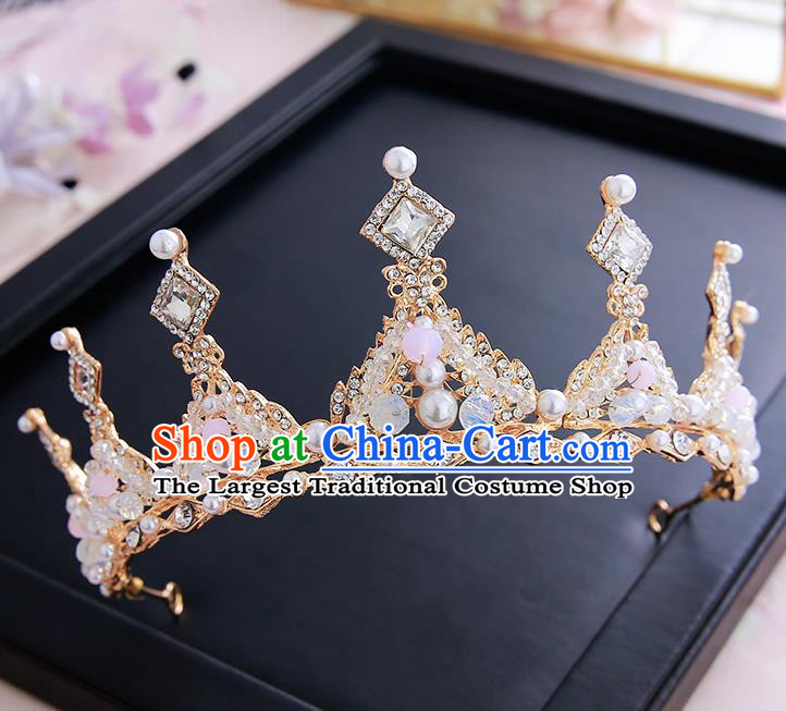 Top Grade Handmade Baroque Crystal Pearls Royal Crown Hair Accessories Princess Hair Clasp for Women