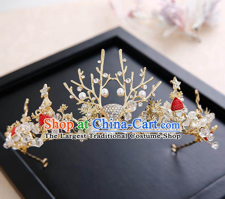 Top Grade Handmade Baroque Crystal Antlers Royal Crown Hair Accessories Princess Hair Clasp for Women