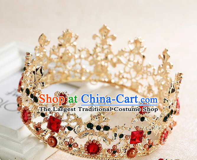 Handmade Baroque Red Crystal Royal Crown Hair Accessories Princess Hair Clasp for Women