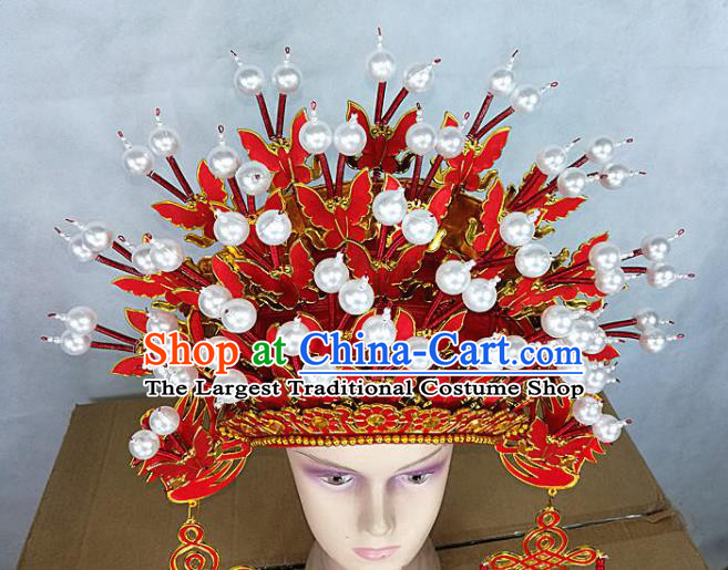 Chinese Traditional Peking Opera Red Butterfly Phoenix Coronet Beijing Opera Diva Chaplet Hats for Women
