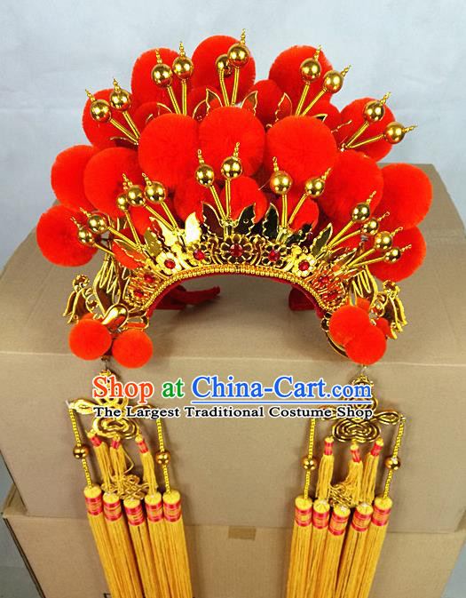 Chinese Traditional Peking Opera Red Phoenix Coronet Beijing Opera Diva Headwear for Women