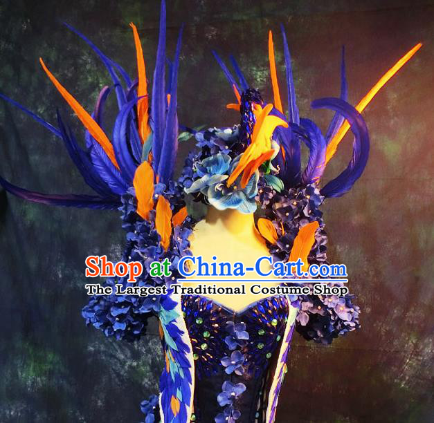 Brazilian Carnival Parade Halloween Clothing Catwalks Stage Show Yellow Costumes and Headwear for Women
