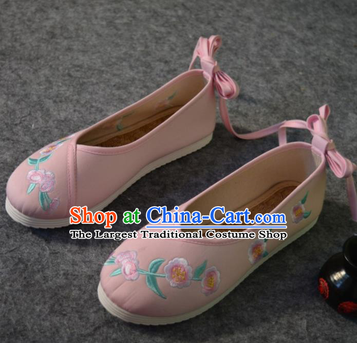 Chinese Traditional Hanfu Shoes Ancient Princess Shoes Pink Embroidered Shoes for Women