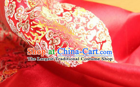 Asian Chinese Tang Suit Satin Material Traditional Dragons Pattern Design Red Brocade Silk Fabric