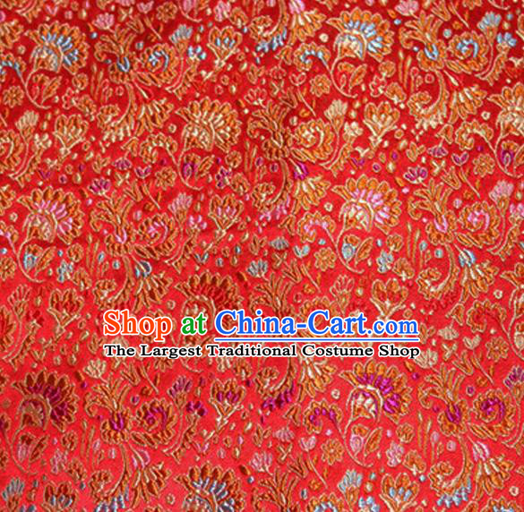 Asian Chinese Tang Suit Material Traditional Cockscomb Pattern Design Red Satin Brocade Silk Fabric