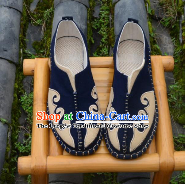 Chinese Traditional Shoes Ancient Swordsman Shoes Navy Linen Shoes for Men