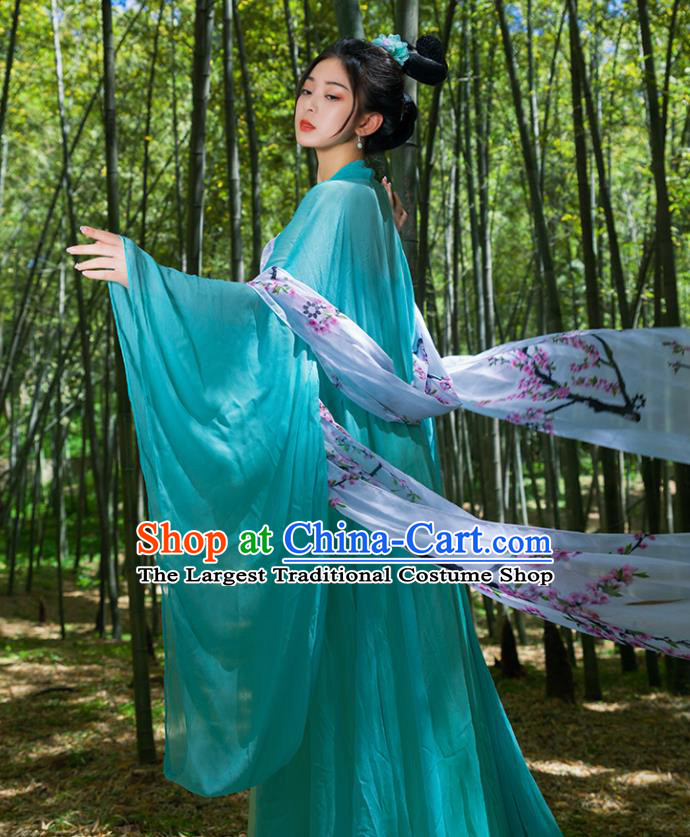 Traditional Chinese Tang Dynasty Palace Princess Green Hanfu Dress Ancient Drama Peri Goddess Costumes for Women