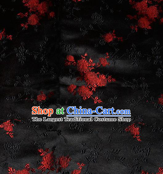 Asian Chinese Tang Suit Black Brocade Material Traditional Chrysanthemum Pattern Design Satin Silk Fabric