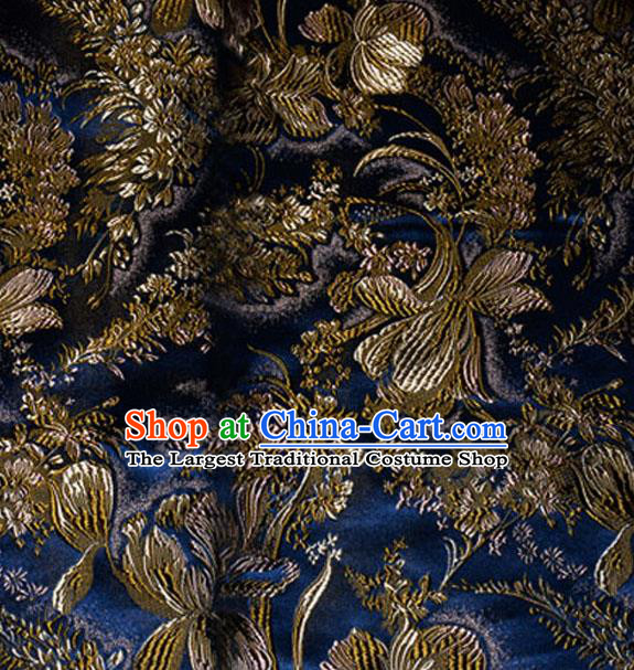 Asian Chinese Tang Suit Blue Brocade Material Traditional Pattern Design Satin Silk Fabric