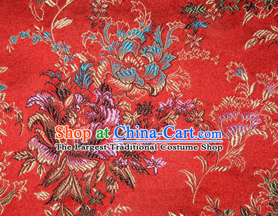 Asian Chinese Tang Suit Silk Fabric Brocade Traditional Peony Pattern Design Satin Material