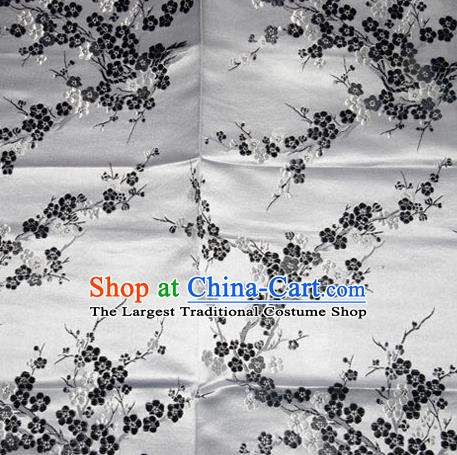 Asian Chinese Tang Suit Silk Fabric Grey Brocade Traditional Plum Blossom Pattern Design Satin Material