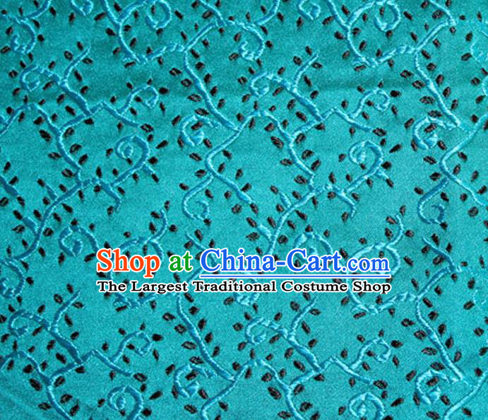Asian Chinese Tang Suit Silk Fabric Brocade Traditional Pattern Design Blue Satin Material