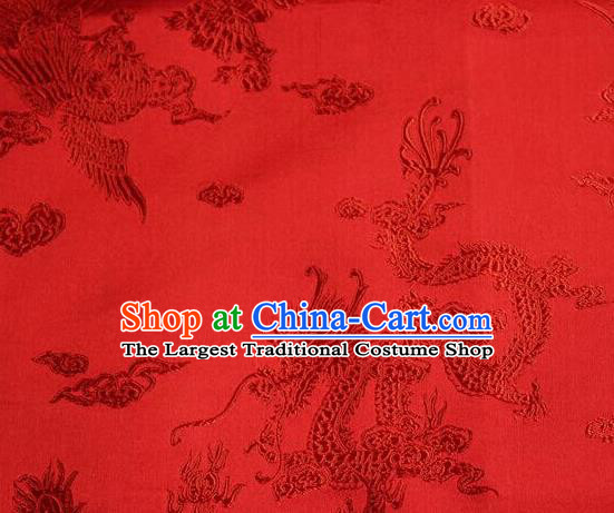Asian Chinese Tang Suit Red Brocade Silk Fabric Traditional Dragon Pattern Design Satin Material
