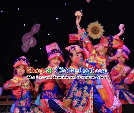 Chinese Traditional Yi Nationality Group Dance Costumes Classical Dance Stage Performance Dress for Women