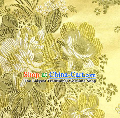 Asian Traditional Peony Pattern Design Yellow Satin Material Chinese Tang Suit Brocade Silk Fabric