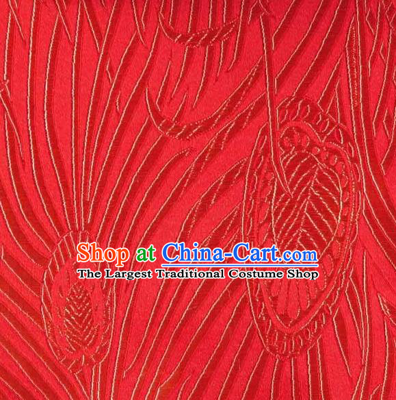 Asian Traditional Royal Feather Pattern Design Red Satin Material Chinese Tang Suit Brocade Silk Fabric