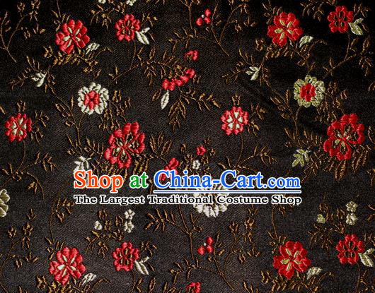 Asian Traditional Royal Flowers Pattern Design Black Satin Material Chinese Tang Suit Brocade Silk Fabric