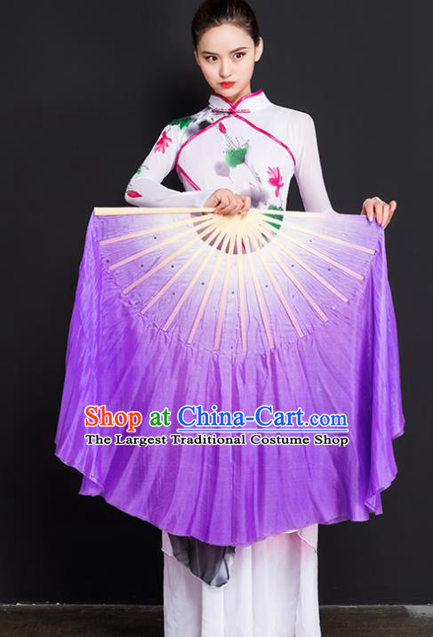 Chinese Traditional Folk Dance Props Double Sides Purple Ribbon Silk Fans Folding Fans Yangko Fan