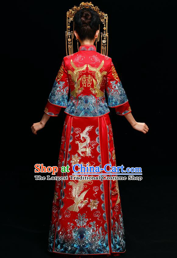 Chinese Traditional Wedding Toast Xiuhe Suits Ancient Bride Dress Embroidered Phoenix Costumes for Women