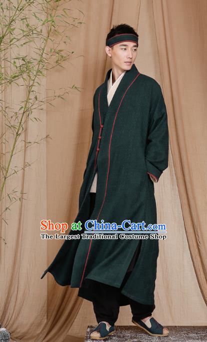 Chinese Traditional Tang Suit Costumes National Green Coat Overcoat for Men