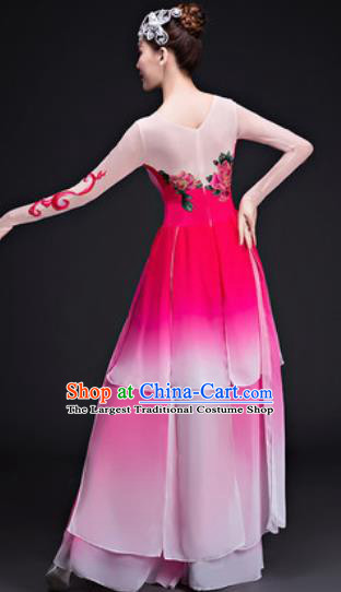 Chinese Traditional Umbrella Dance Costumes Classical Dance Lotus Dance Rosy Dress for Women