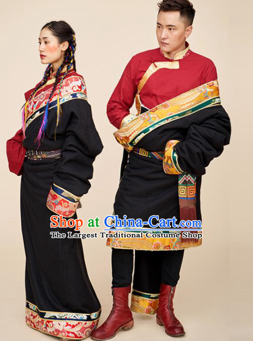 Traditional Chinese Zang Nationality Dance Costumes Tibetan Folk Dance Ethnic Clothing for Men for Women