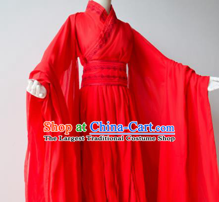 Traditional Chinese Han Dynasty Wedding Costumes Ancient Cosplay Swordswoman Red Hanfu Dress for Women