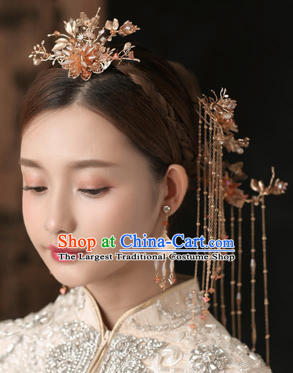 Chinese Ancient Bride Hair Crown Wedding Hair Accessories Tassel Hairpins Headwear for Women