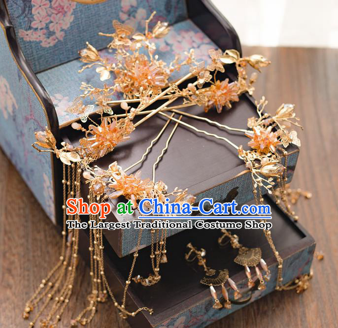 Chinese Ancient Bride Hair Crown Wedding Hair Accessories Tassel Hairpins Headwear for Women