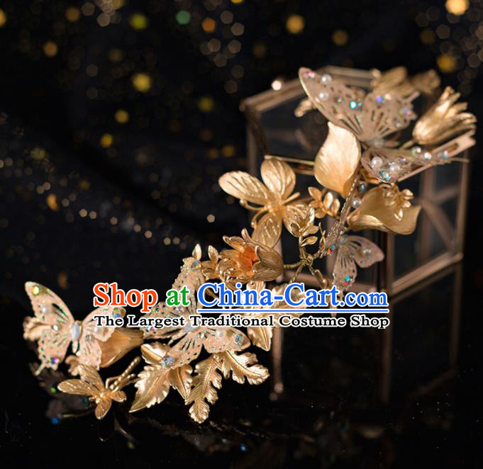Top Grade Handmade Wedding Hair Accessories Bride Golden Butterfly Hair Stick Headwear for Women