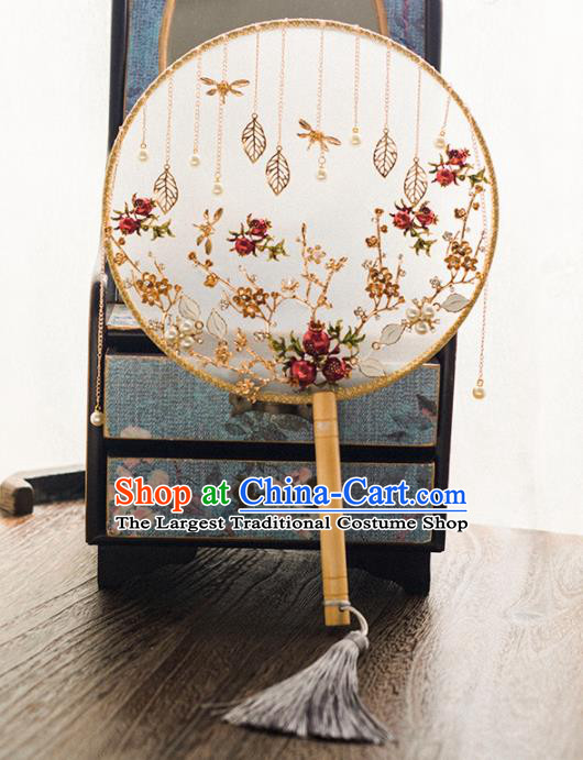 Chinese Ancient Wedding Accessories Bride Palace Fans Handmade Round Fan for Women