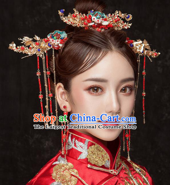 Chinese Ancient Palace Bride Hair Accessories Blueing Hair Comb Hairpins Headwear for Women