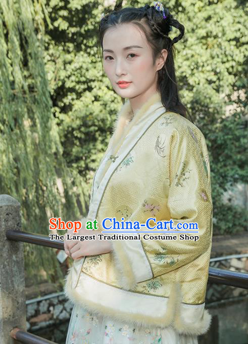 Chinese Traditional Costumes National Tang Suit Yellow Cotton Wadded Jacket for Women