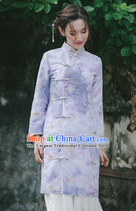 Chinese National Costumes Purple Qipao Dress Traditional Tang Suit Cheongsam for Women