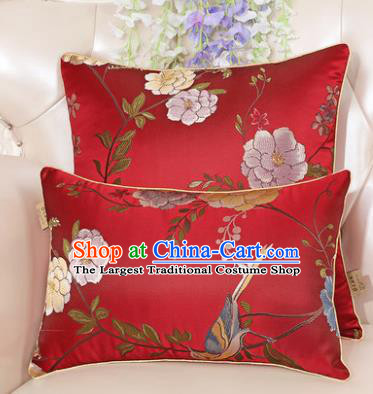 Chinese Classical Household Ornament Peony Pattern Red Brocade Back Cushion Traditional Handmade Waist Pillow