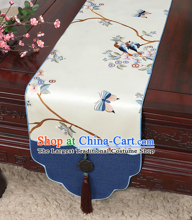 Chinese Classical Household Ornament Jade Pendant Tassel Beige Brocade Table Flag Traditional Handmade Table Cover Cloth
