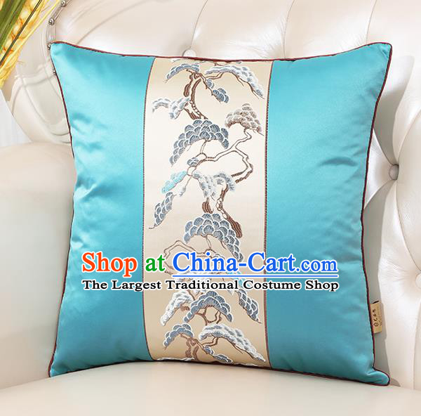 Chinese Classical Household Ornament Blue Brocade Back Cushion Traditional Handmade Throw Pillow