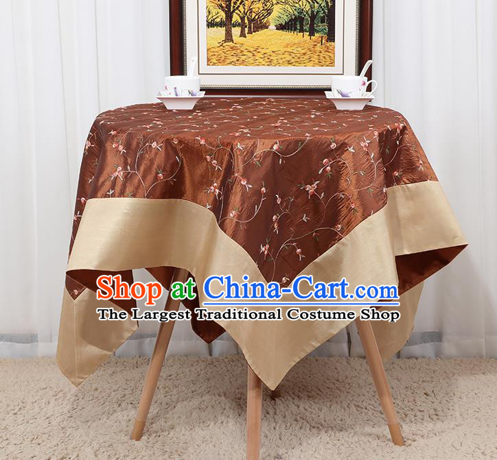 Chinese Classical Household Brown Brocade Table Cover Traditional Handmade Table Cloth Antependium