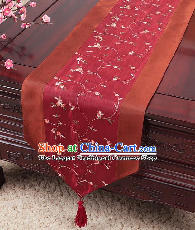 Chinese Traditional Handmade Table Cover Cloth Classical Household Ornament Wine Red Brocade Table Flag